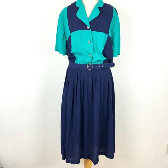 Leslie Fay Dresses & Skirts - Vintage Leslie Fay 18 Large Plus Size Blue Navy Gr